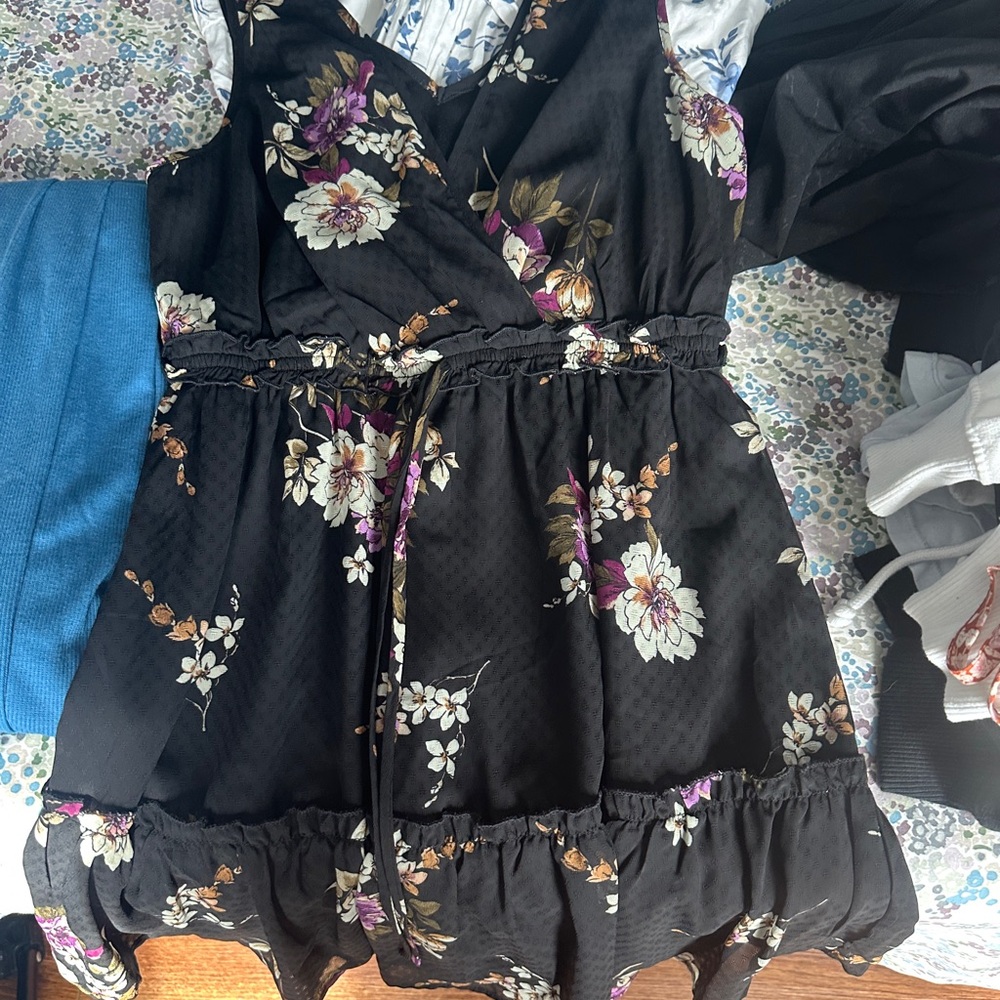Floral Black Sleeveless Dress